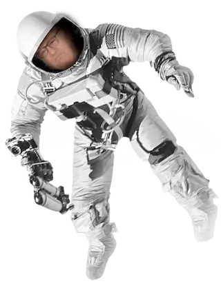 A floating image of an astronaut with Danny DeVito's face