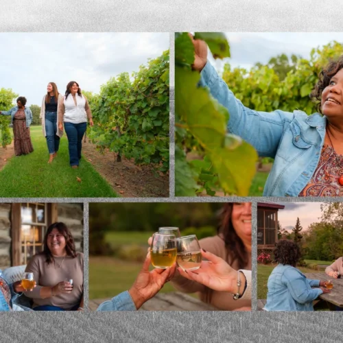A collage of Sarah's favorite shots from the Visit Sosi summer shoot. They feature women exploring a vinyard and tasting wine
