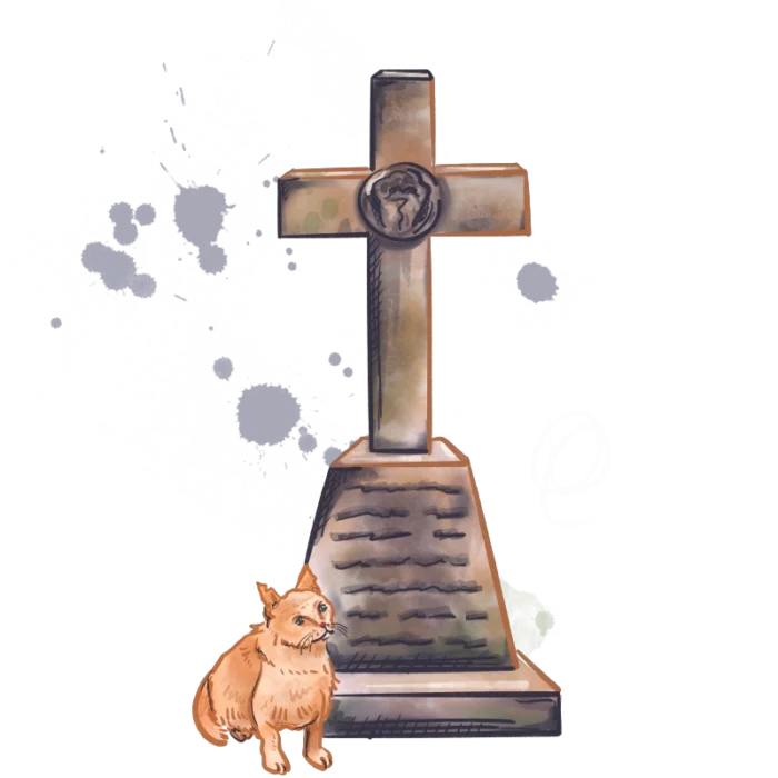 An illustration of a tombstone and a cat for the West Virginia Paranormal Trail.